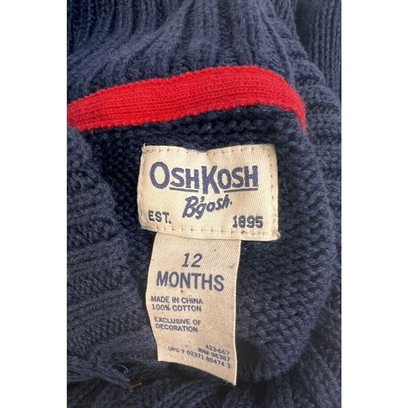 Osh Kosh B'Gosh Pullover Sweater Boy's 12 Mos Navy Blue Flag Cotton Preppy - Picture 7 of 9